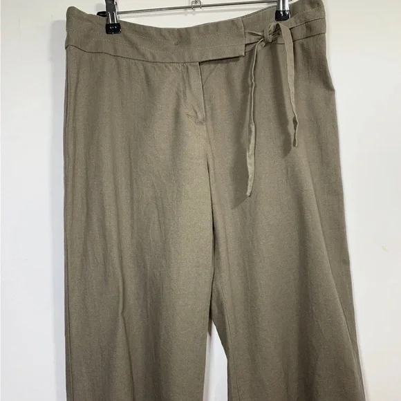 M&S Capri Linen Blend Earth Khaki L/Brown Culottes Trousers Tie Waist UK 14 - Picture 2 of 7